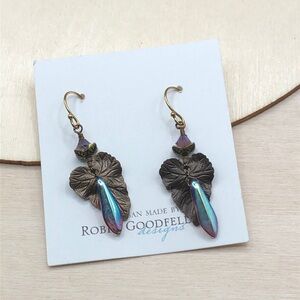 Artisan Robin Goodfellow Leafy Dangle Drop Earrings Giftable
